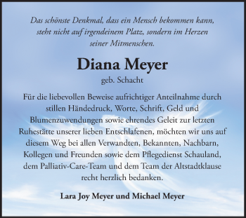 Traueranzeige von Diana Meyer von Mitteldeutsche Zeitung