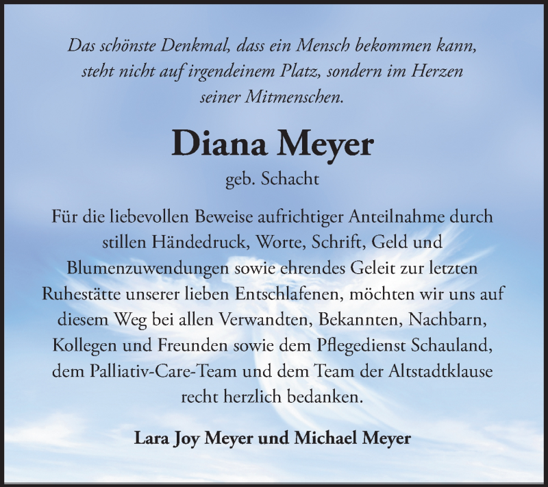  Traueranzeige für Diana Meyer vom 14.07.2018 aus Mitteldeutsche Zeitung