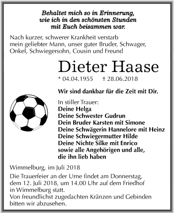 Traueranzeige von Dieter Haase von Mitteldeutsche Zeitung