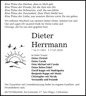 Traueranzeige von Dieter Herrmann von Mitteldeutsche Zeitung Bitterfeld