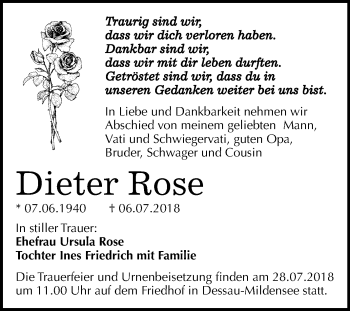 Traueranzeige von Dieter Rose von Mitteldeutsche Zeitung