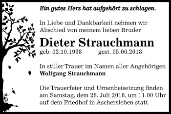 Traueranzeige von Dieter Strauchmann von Mitteldeutsche Zeitung Aschersleben