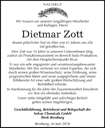 Traueranzeige von Dietmar Zott von Mitteldeutsche Zeitung