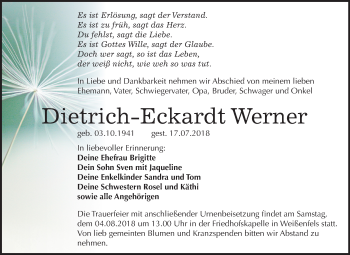 Traueranzeige von Dietrich-Eckardt Werner von Mitteldeutsche Zeitung Weißenfels