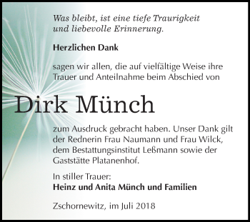 Traueranzeige von Dirk Münch von Mitteldeutsche Zeitung