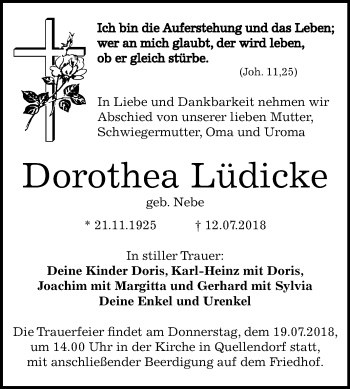 Traueranzeige von Dorothea Lüdicke von Mitteldeutsche Zeitung Dessau-Roßlau