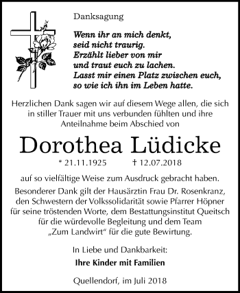 Traueranzeige von Dorothea Lüdicke von Mitteldeutsche Zeitung
