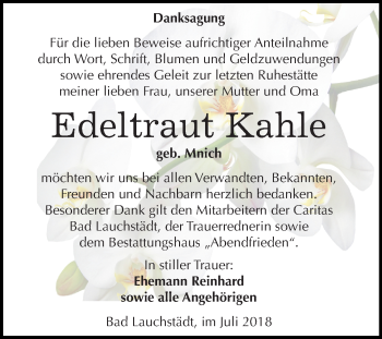 Traueranzeige von Edeltraut Kahle von Mitteldeutsche Zeitung Merseburg/Querfurt