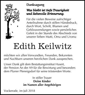 Traueranzeige von Edith Keilwitz von Mitteldeutsche Zeitung