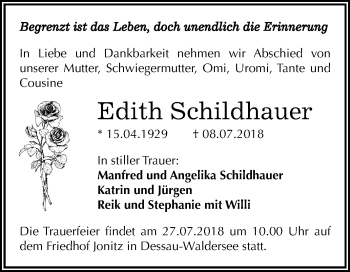 Traueranzeige von Edith Schildhauer von Mitteldeutsche Zeitung