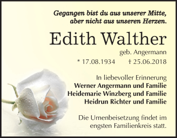 Traueranzeige von Edith Walther von Mitteldeutsche Zeitung Weißenfels