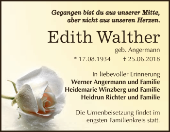Traueranzeige von Edith Walther von WVG - Wochenspiegel NMB / WSF / ZTZ