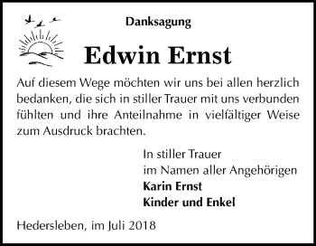 Traueranzeige von Edwin Ernst von Mitteldeutsche Zeitung Quedlinburg