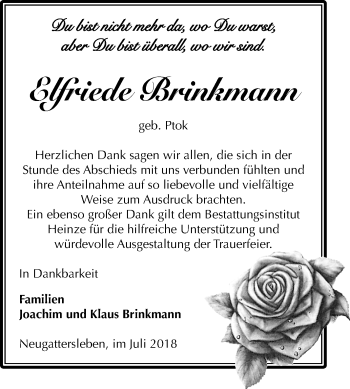 Traueranzeige von Elfriede Brinkmann von Mitteldeutsche Zeitung