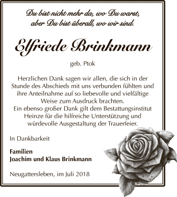 Traueranzeige von Elfriede Brinkmann von Super Sonntag Bernburg