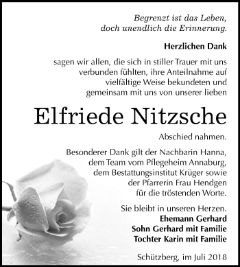 Traueranzeige von Elfriede Nitzsche von Mitteldeutsche Zeitung