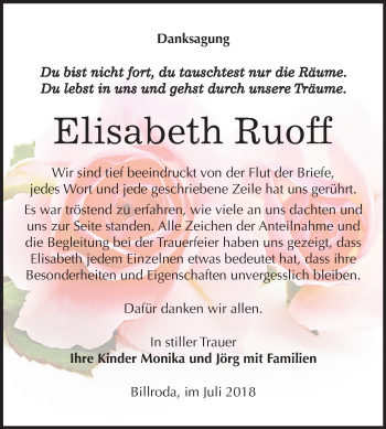 Traueranzeige von Elisabeth Ruoff von Mitteldeutsche Zeitung