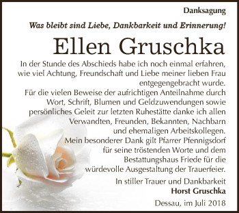 Traueranzeige von Ellen Gruschka von WVG - Wochenspiegel Dessau / Köthen