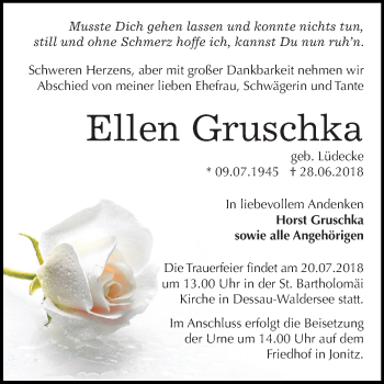 Traueranzeige von Ellen Gruschka von Mitteldeutsche Zeitung Dessau-Roßlau