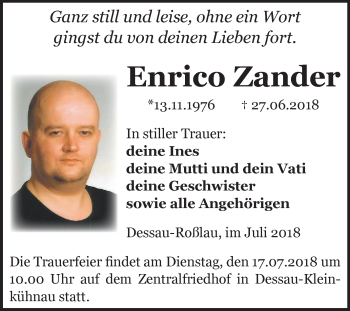 Traueranzeige von Enrico Zander von Mitteldeutsche Zeitung Dessau-Roßlau