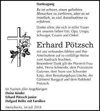 Traueranzeige von Erhard Pötzsch von Mitteldeutsche Zeitung