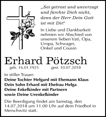 Traueranzeige von Erhard Pötzsch von Mitteldeutsche Zeitung
