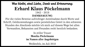 Traueranzeige von Erhard Klaus Pöckelmann von Mitteldeutsche Zeitung Weißenfels