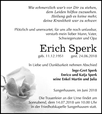 Traueranzeige von Erich Sperk von Mitteldeutsche Zeitung