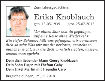 Traueranzeige von Erika Knoblauch von Mitteldeutsche Zeitung