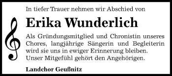 Traueranzeige von Erika Wunderlich von Mitteldeutsche Zeitung Zeitz