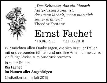 Traueranzeige von Ernst Fachet von Mitteldeutsche Zeitung Bitterfeld