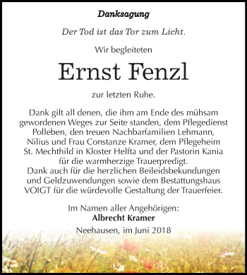 Traueranzeige von Ernst Fenzl von Mitteldeutsche Zeitung
