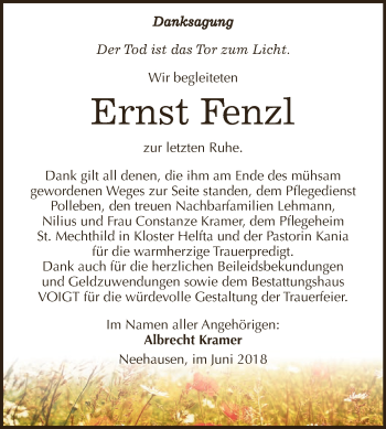 Traueranzeige von Ernst Fenzl von Super Sonntag SGH Mansf. Land