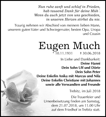 Traueranzeige von Eugen Much von Mitteldeutsche Zeitung