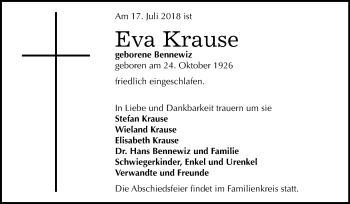 Traueranzeige von Eva Krause von Mitteldeutsche Zeitung Halle/Saalkreis