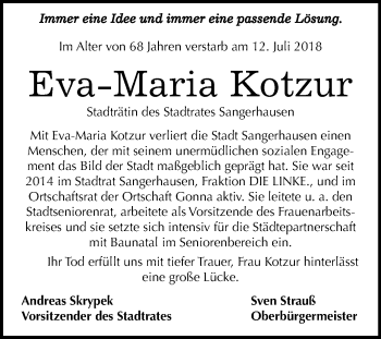 Traueranzeige von Eva-Maria Kotzur von Mitteldeutsche Zeitung Sangerhausen