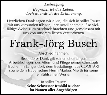 Traueranzeige von Frank-Jörg Busch von Mitteldeutsche Zeitung Weißenfels