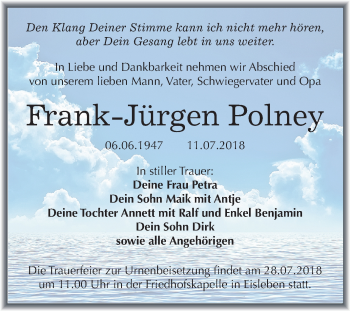 Traueranzeige von Margarete und Frank Jürgen Polney von Mitteldeutsche Zeitung
