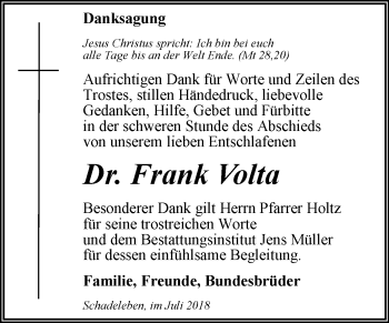 Traueranzeige von Frank Volta von Mitteldeutsche Zeitung Aschersleben