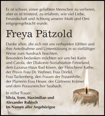 Traueranzeige von Freya Pätzold von Mitteldeutsche Zeitung