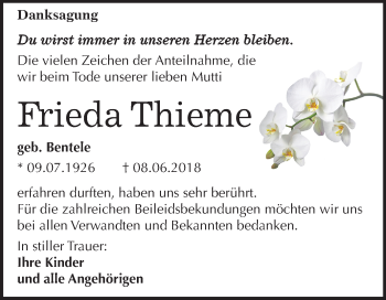 Traueranzeige von Frieda Thieme von Mitteldeutsche Zeitung Merseburg/Querfurt