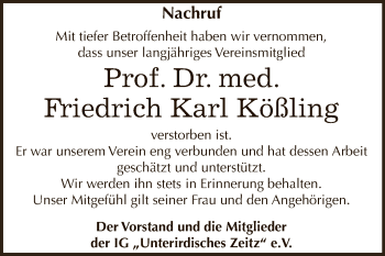 Traueranzeige von Friedrich Karl Kößling von Super Sonntag Zeitz