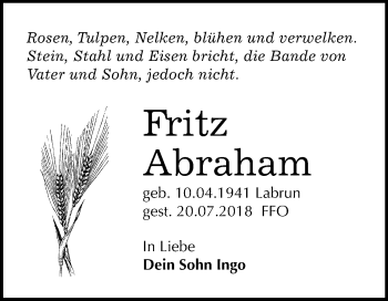 Traueranzeige von Fritz Abraham von Mitteldeutsche Zeitung
