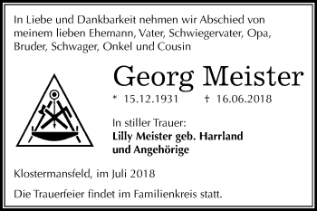 Traueranzeige von Georg Meister von Mitteldeutsche Zeitung