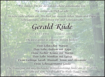 Traueranzeige von Gerald Rüde von Mitteldeutsche Zeitung Halle/Saalkreis
