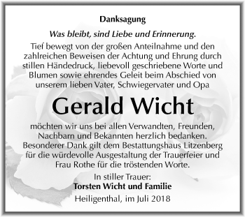 Traueranzeige von Gerald Wicht von Mitteldeutsche Zeitung