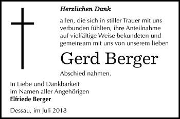 Traueranzeige von Gerd Berger von Mitteldeutsche Zeitung