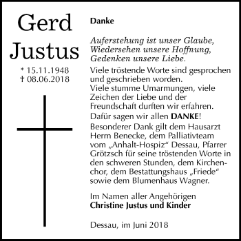 Traueranzeige von Gerd Justus von Mitteldeutsche Zeitung