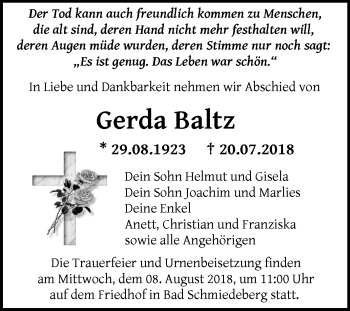 Traueranzeige von Gerda Baltz von Mitteldeutsche Zeitung