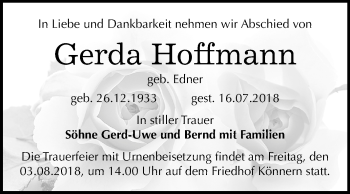 Traueranzeige von Gerda Hoffmann von Mitteldeutsche Zeitung Bernburg